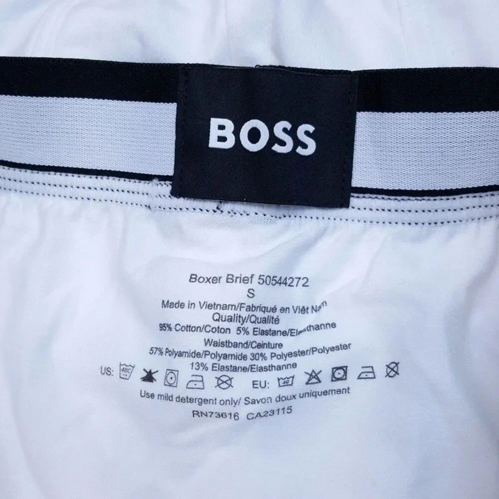 HUGO BOSS Boxer Briefs Mens Small White 2-Pack Cotton Stretch Logo